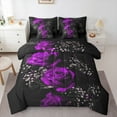 thumbnail image 1 of Manfei Dreamy Purple Flower Bedding Comforter Set 7pcs, Rose Floral Queen Bedding Sets, Romantic Anniversary Reversible Queen Sheet Sets, Ultra Soft Home Decor, 1 of 7