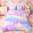 thumbnail image 1 of Manfei Dreamy Rainbow Twin Bedding, Glitter Galaxy Stars Bedding Comforter Set, Pastel, Pink Reversible, 7 Pieces, 1 of 6