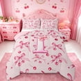 thumbnail image 1 of Manfei Dreamy Ribbon Bow Full Size Comforter Sets For Girl,Letter I Initial Lettering Bedding Sets,Pink Reversible,3-Piece, 1 of 7