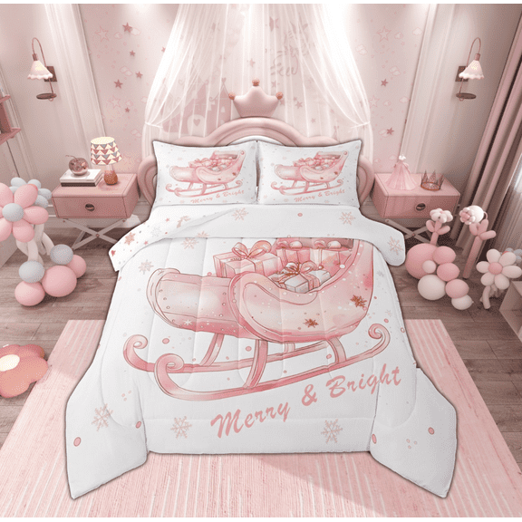 Manfei Dreamy Santa Claus Bedding Comforter Set for Child, Magic Princess Carriage Twin Comforter Sets, Merry Christmas Reversible Bedding Set, Breathable Home Decor, 2-Piece