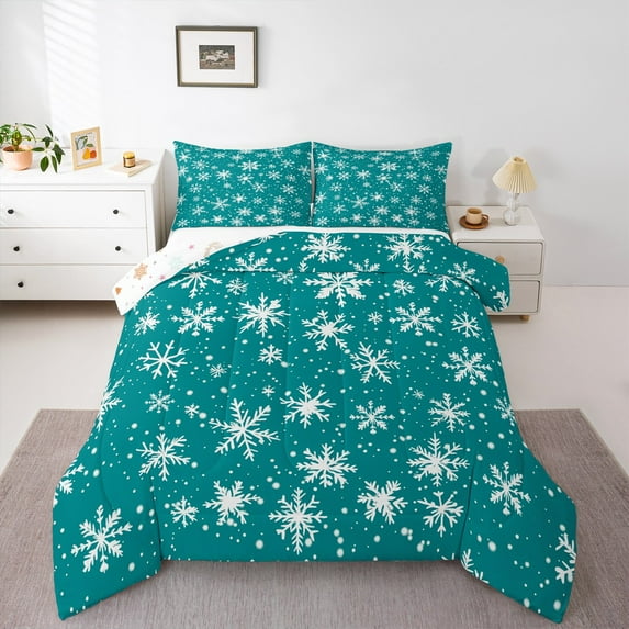 Manfei Dreamy Snowflake Chils Bedding Comforter Set, Merry Christmas Twin Comforter Sets, Kawaii Princess Style Reversible Bedding Set, Super Cozy Room Decor, 2-Piece