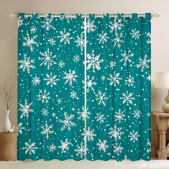 Manfei Dreamy Snowflake Chils Black Out Curtains, Merry Christmas Curtains Pack of 2 (42x63 Each), Kawaii Princess Style Bedroom Curtains, Curtains and Drapes Room Decor