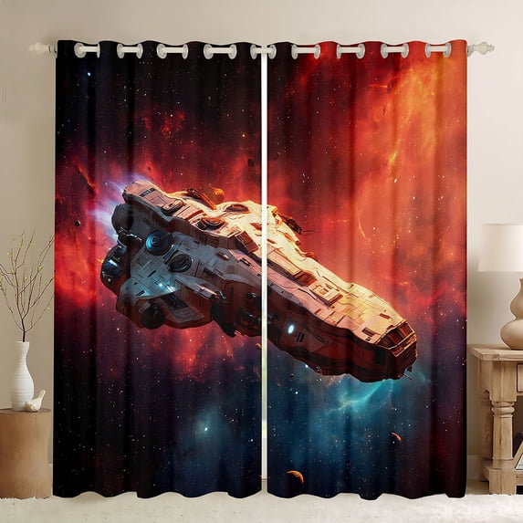 Manfei Dreamy Spaceships Blackout Curtains Set of 2 (38x54 Each),Celestial Red Nebula Cloud Living Room Curtains