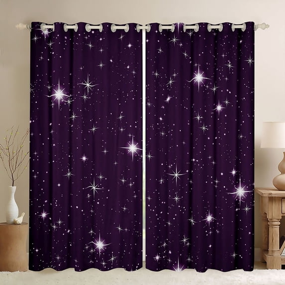 Manfei Dreamy Stars Blackout Curtains,Sprinkle Print Window Curtains Pack of 2 (38x45 Each),Purple White