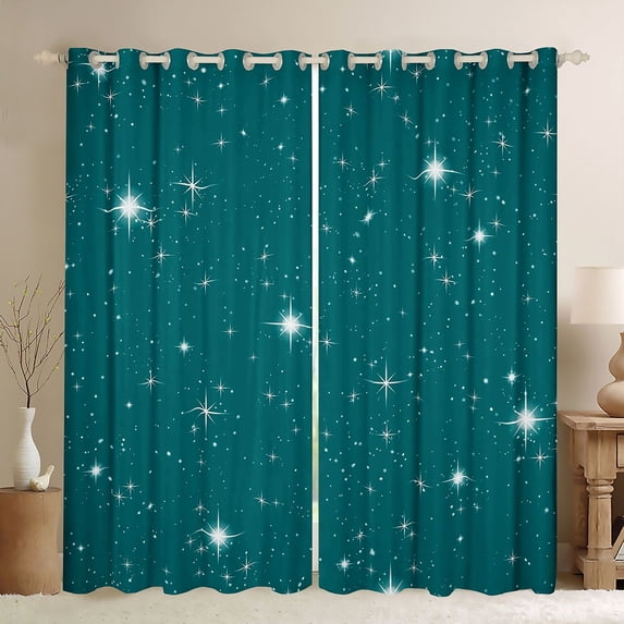Manfei Dreamy Stars Curtains and Drapes Pack of 2 (52x63 Each),Galaxy Theme Black Out Curtains,Teal White