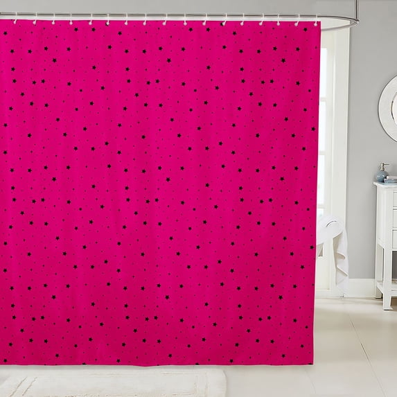 Manfei Dreamy Stars Polka Dot Shower Curtain 72Wx72L,Sprinkle Print Bathroom Curtain,Magenta Black