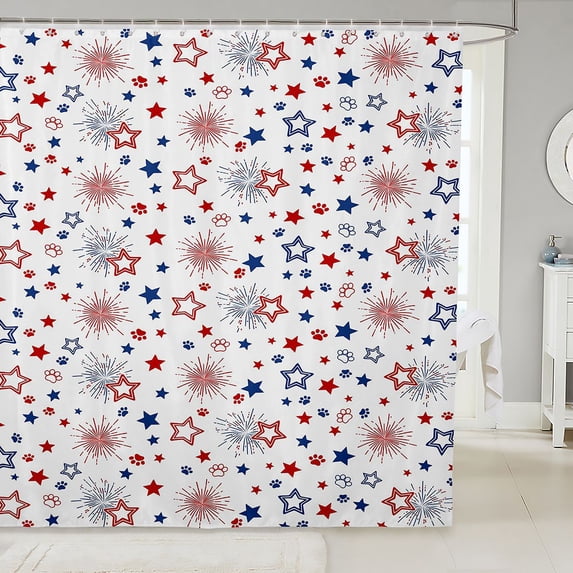 Manfei Dreamy Stars Shower Curtain 72Wx72L,Cute Firework Bathroom Curtain,Red Blue White