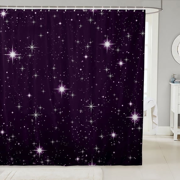 Manfei Dreamy Stars Shower Curtain 72Wx72L,Sprinkle Print Bathroom Curtain,Purple White