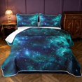 thumbnail image 1 of Manfei Dreamy Teal Galaxy Twin Quilt Set,Sparkling Stars Print Twin Coverlet Set,Black Reversible,2-Piece,1 Bedspread and 1 Pillowcase, 1 of 7