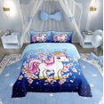 thumbnail image 1 of Manfei Dreamy Unicorn Child Full Size Comforter Sets, Pink Cherry Blossoms Flower Bedding Comforter Set, Blue Glitter Stars Print Bedding Sets, Microfiber Bedroom Decor, 3 Pieces, 1 of 8