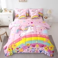 thumbnail image 1 of Manfei Dreamy Unicorn Pattern 7-Piece Twin Bedding,Kawaii Flowers Bedding Comforter Set,Pink,Pink Reversible, 1 of 7