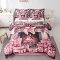 thumbnail image 1 of Manfei Dreamy Xmas Gifts Bedding Comforter Set 7 Pieces for Kids, Magic Santa Claus Socks Full Bedding Set, Pink Christmas Style Reversible Fitted Sheet Flat Sheet, Microfiber Bedroom Decor, 1 of 7