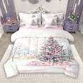 thumbnail image 1 of Manfei Dreamy Xmas Tree 7 Pieces Bedding Comforter Set for Kids, Pink Santa Claus Gifts Full Bedding Set, Merry Christmas Reversible Fitted Sheet Flat Sheet, Luxury Bedroom Decor, 1 of 8