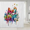 thumbnail image 1 of Manfei Dripping Butterfly Rainbow Shower Curtain 72Wx72L, Graffiti Painting Bathroom Curtain, White Purple, 1 of 5