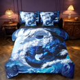 thumbnail image 1 of Manfei Eastern Dragon Animals 7-Piece Twin Bedding,Traditional Ocean Wave Cloud Bedding Comforter Set,Blue,Black Reversible, 1 of 6