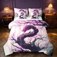 thumbnail image 1 of Manfei Eastern Dragon Animals 7pcs Queen Bedding,Dreamy Flowers Bedding Comforter Set Queen,Purple Gray,Reversible, 1 of 6