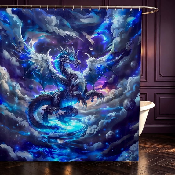 Manfei Eastern Dragon Animals Shower Curtain 72Wx72L,Fantasy Cloud Stars Bathroom Curtain,Blue