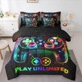 thumbnail image 1 of Manfei Eat Sleep Game Bedding Comforter Set 7 Pieces, Gamepad Geometric Full Bedding Set, Mystic Stars Galaxy Reversible Fitted Sheet Flat Sheet, Lightweight Room Decor, 1 of 7