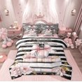 thumbnail image 1 of Manfei Elegance Dress Bedding Comforter Set 7 Pieces for Girls, Modern Pink Fashion Full Bedding Set, Romantic Eiffel Tower Reversible Fitted Sheet Flat Sheet, Ultra Soft Home Decor, 1 of 7
