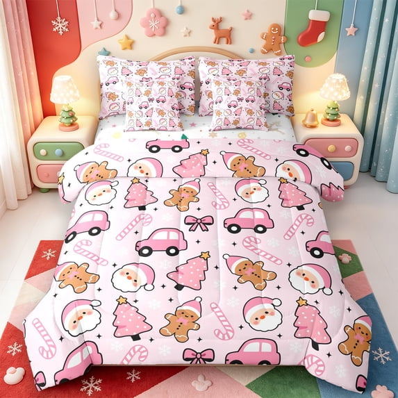 Manfei Elegant Animals 7 Pieces Full Size Bedding Sets,Retro Christmas Candy Cane Full Size Bed in a Bag,Xmas Reversible