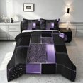 thumbnail image 1 of Manfei Elegant Geometric Mosaic Plaid Queen Comforter Set, Glitter Comforter Sets Queen, Black Purple Gold, Black Reversible 3 Pieces, 1 Comforter and 2 Pillowcases, 1 of 6