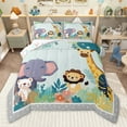 thumbnail image 1 of Manfei Elephant Lion Giraffe 3-Piece Full Size Comforter Sets for Kids Girls Boys,Kawaii Jungle Wildlife Bedding Comforter Set,Cute Animal Lightweight Bedding Sets,Ultra Soft Home Decor, 1 of 8
