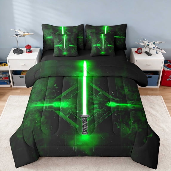 Manfei Emerald Mist Sword King Bedding, Digital Tech Wire King Bed in a ...