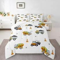 Manfei Equipment Truck Bedding Comforter Set,Kids Bulldozer Twin Comforter Sets,Yellow White Bedding Set For Boys Teens,Breathable Home Decor Reversible,2-Piece