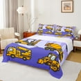 thumbnail image 1 of Manfei Equipment Truck Full Size Sheets,Cartoon Bulldozer Bed Sheets,Purple Yellow Sheet Sets For Boys Teens,Breathable Home Decor,4 Pieces, 1 of 7