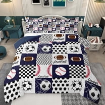 Manfei Est Sleep Sports Bedding Comforter Set for Teens, Cartoon Baseball Football Twin Comforter Sets, Chic Honeycomb Square Reversible Bedding Set, Breathable Home Decor, 2-Piece