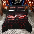 thumbnail image 1 of Manfei Extreme Sports Game Queen Comforter Set,Speed Race Car Bedding Sets,Red Black Hockeycomb Hexagon Bedding Comforter Set For Boys Kids,Microfiber Bedroom Decor Reversible,3-Piece, 1 of 9