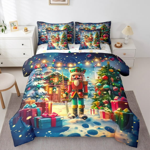 Manfei Fairy Tale Bedding Comforter Set 7 Pieces for Teen, Kawaii Cartoon Nutcracker Full Bedding Set, Merry Christams Reversible Fitted Sheet Flat Sheet, Super Cozy Room Decor