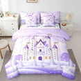 thumbnail image 1 of Manfei Fairy Tale Castle Bedding Comforter Set 7-Piece,Snow Pine Full Bedding Set,Purple White Fitted Sheet Flat Sheet,Breathable Bedroom Decor Reversible, 1 of 7