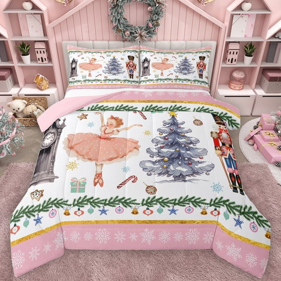 Manfei Fairy Tale Princess Queen Comforter Set, Kawaii Cartoon Nutcracker Bedding Sets, Merry Christmas Reversible Bedding Comforter Set, Lightweight Room Decor, 3-Piece