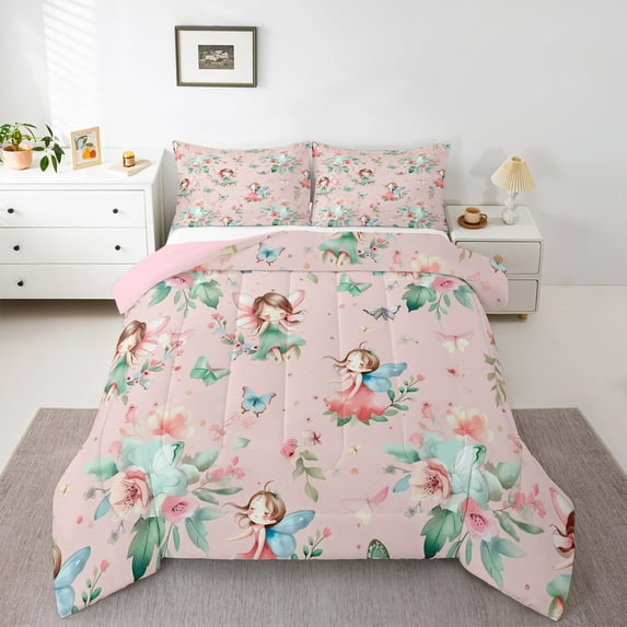 Manfei Fairy Tale Princess Queen Comforter Set,Lovely Elf Girls Bedding Sets,Country Floral Bedding Comforter Set For Kids,Luxury Bedroom Decor Reversible,3pcs