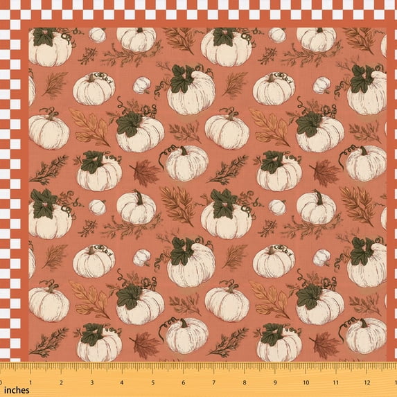 Manfei Fall Pumpkin Fabric by the Yard 10 Yards, Vintage Botnaical Leaves Home Decor Fabric by the Yard, Terracotta Orange