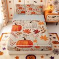 thumbnail image 1 of Manfei Fall Pumpkin Print Zipper Twin Comforter Sets with Fitted Sheet and 2 Pillowcases,Maple Leaf Fall Print Zipper Bedding Set,Light Gray Reversible,4pcs, 1 of 7
