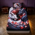 thumbnail image 1 of Manfei Fantasy Dragon Animals Fitted Sheet Queen,Gothic Flower Bedding,Blue Red,3 Pieces,1 Fitted Sheet and 2 Pillowcases, 1 of 6