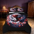 thumbnail image 1 of Manfei Fantasy Dragon Animals Full Size Comforter Sets,Gothic Flower Bedding Comforter Set,Blue Red,Black Reversible,3-Piece,1 Comforter and 2 Pillowcases, 1 of 7