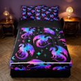 thumbnail image 1 of Manfei Fantasy Dragon Animals Zipper Twin Comforter Sets with Fitted Sheet and 2 Pillowcases,Vintage Stars Moon Zipper Bedding Set,Blue Purple,Black Reversible,4pcs, 1 of 8