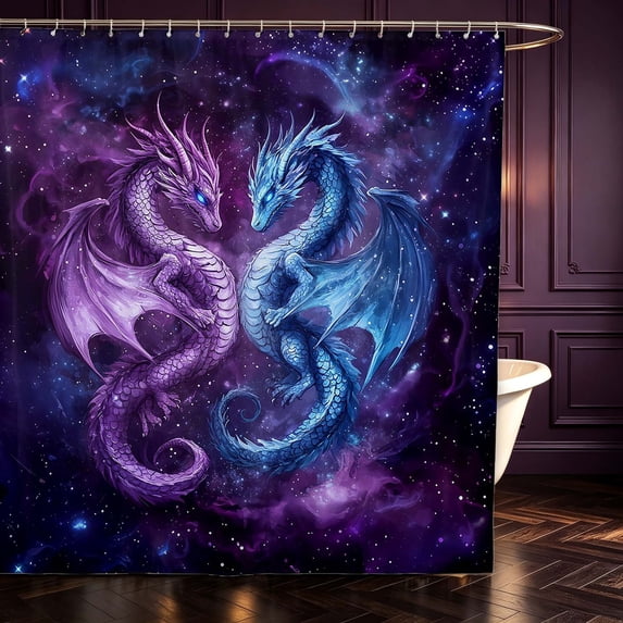 Manfei Fantasy Dragon Wildlife Shower Curtain 72Wx78L,Gothic Cloud Starry Sky Bath Curtain,Blue Purple