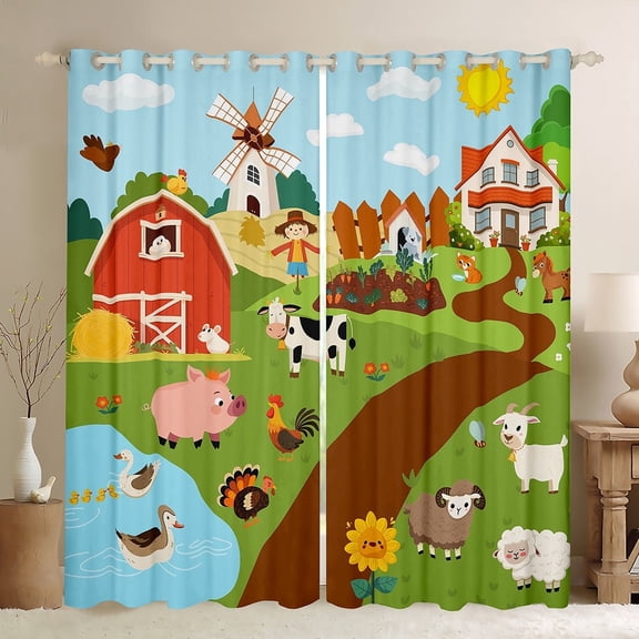 Feelyou Farm Animal Black Out Curtains, Cartoon Cow Pig Sheep Curtains Pack of 2 (42x63 Each), Child Boys Girls Preppy Bedroom Curtains, Curtains and Drapes Bedroom Decorative