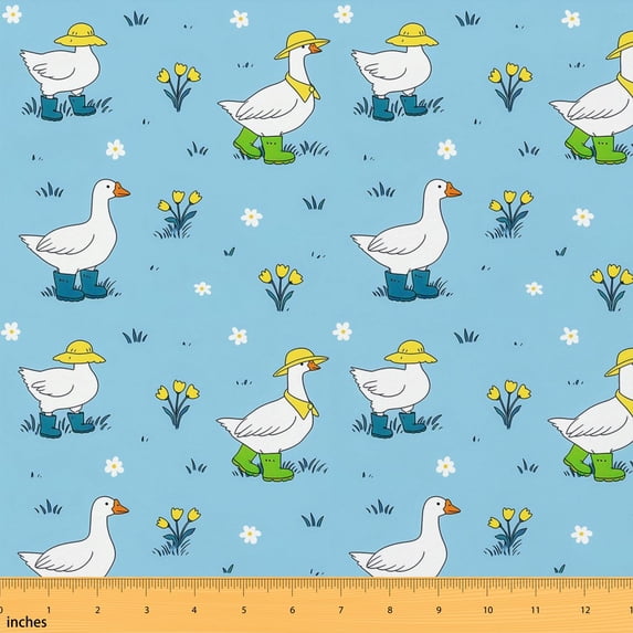 Manfei Farm Animal Fabric by the Yard 1 Yard, Cartoon Goose Home Decor Fabric by the Yard, Sky Blue