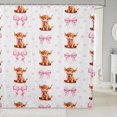 thumbnail image 1 of Manfei Farm Animal Highland Cow Shower Curtain 72Wx72L,Cute Pink Bowknot Bathroom Curtain, 1 of 5