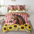 thumbnail image 1 of Manfei Farm Animal Horse 7-Piece Bedding Comforter Set,Rustic Flower Sunflower King Bedding Sets,Red Grid Bed Sheets For Teens,Microfiber Bedroom Decor Reversible, 1 of 8