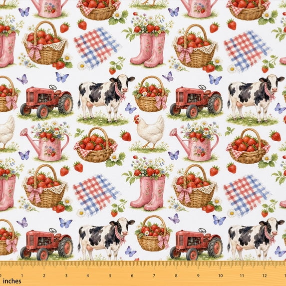 Manfei Farm Cow Fabric by the Yard 1 Yard, Chicken Barn Home Decor ...