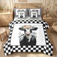 thumbnail image 1 of Manfei Farm Cow Flowers Full Size Bedding Sets 7 Pieces,Minimalist Checkered Full Size Bed in a Bag,Black White, 1 of 6