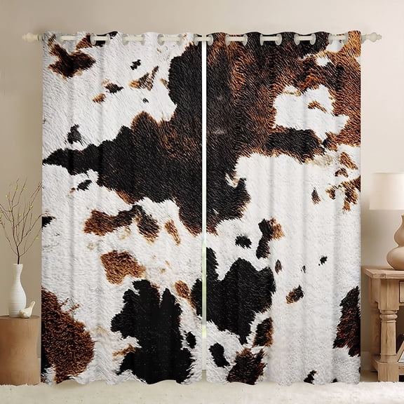 Manfei Farm Cow Hide Black Out Curtains,Rustic Farmhouse Cabin Curtains Pack of 2 (42x63 Each),Brown Black White Bedroom Curtains For Men Women,Ultra Soft Home Decor