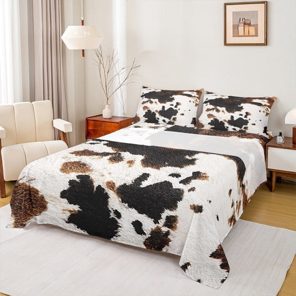 Manfei Farm Cow Hide Full Size Sheets,Rustic Farmhouse Cabin Bed Sheets,Brown Black White Sheet Sets For Men Women,Ultra Soft Home Decor,4-Piece