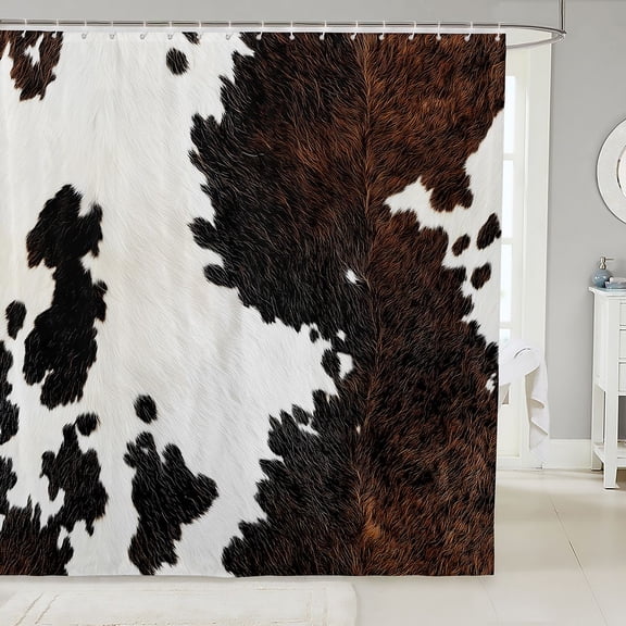 Manfei Farm Cow Spot Shower Curtain 72Wx72L,Rustic Farm Animal Bathroom Curtain,White Black Brown